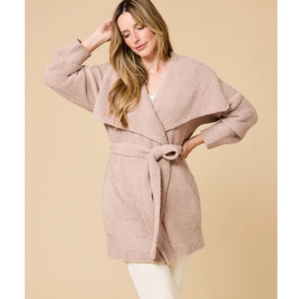NWOT Ultra-Marshmallow wrap cardigan with exaggerated collar in coco color- L/XL